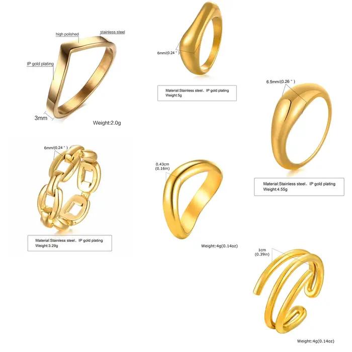 Bague épaisse Double couche pour femmes, acier inoxydable plaqué or, bague radiale à bande de déclaration hautement polie