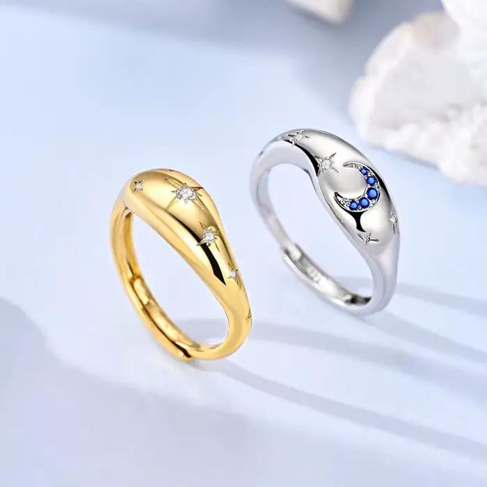 Bague en argent Sterling 925 motif étoile et lune pour engagement et occasions spéciales femmes filles bijoux cadeaux d'anniv