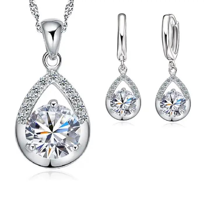 Offre spéciale ensembles de bijoux de mariée 925 en argent Sterling couleur cristal goutte d'eau col