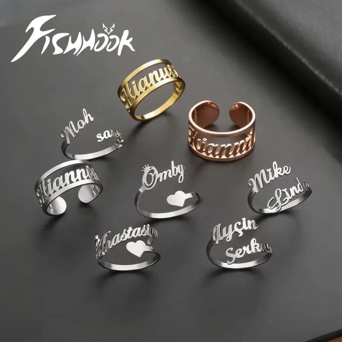 Bagues personnalisées en acier inoxydable avec double prénom pour couples et familles, alliances de mariage, cadeaux d'anniversaire et de fête, bijoux d'amour robustes et durables