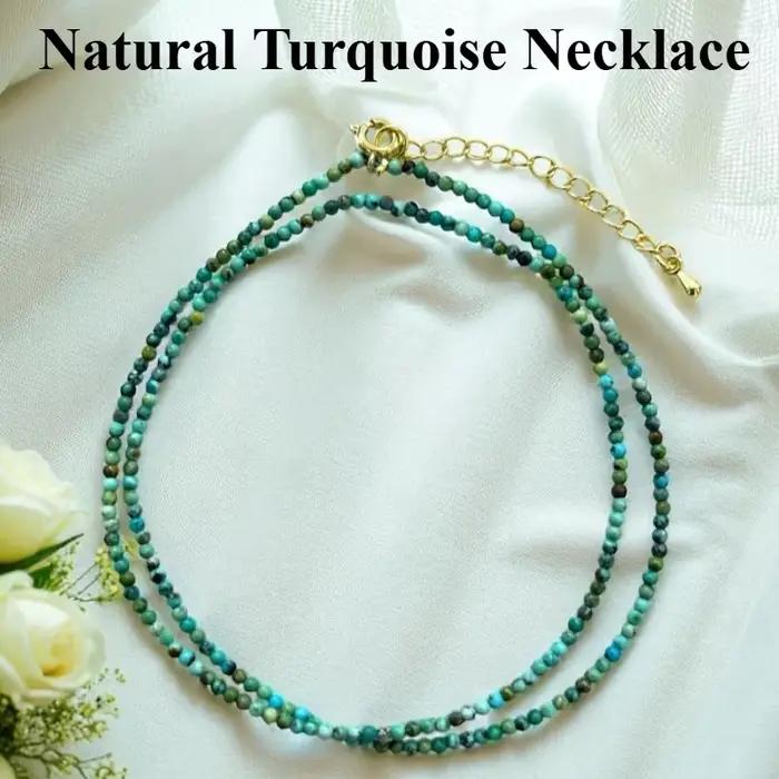 Collier Turquoise naturel 2mm rond pendentif artisanal chaîne en os de luxe cadeau pour femme occasions spéciales