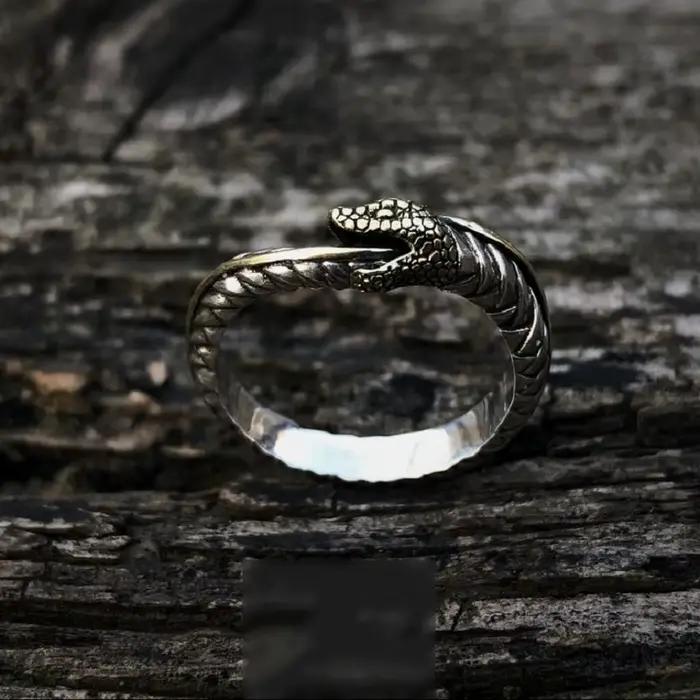 Bague serpent Vintage Ouroboros pour hommes, bijoux réglables, bague serpent sculptée exquise S925,