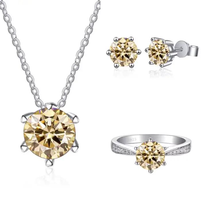 1ct Moissanite ensemble de bijoux 925 en argent Sterling bague boucles d'oreilles collier 3 pièces