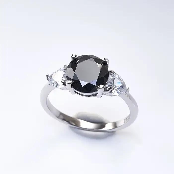 Luxe Ronde 3 Carats VVS D-COLOR Moissanite Anneau Pour Les Femmes En Argent Sterling 925 Bijoux De Mariage 8H8A Cadeau