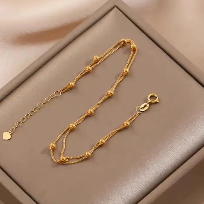 Bracelet en or 18 carats Ciel étoilé Bracelet en or Au750 Chaîne simple Porte-bonheur Petites perles d'or pour femme Bijoux de fête de mariage Cadeaux