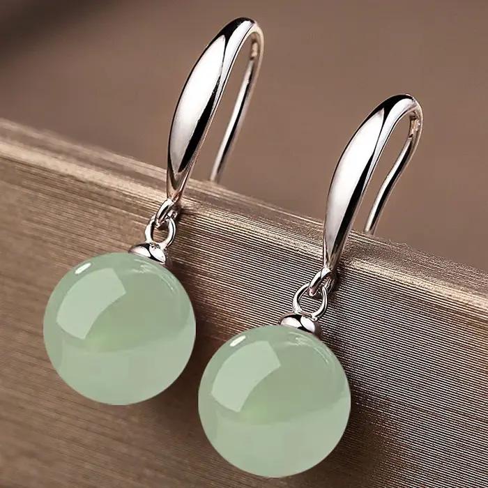 SOMILIA rétro palais vert Hotan Jade boucles d'oreilles pour femmes 12mm pierre naturelle 18k or 925 pur argent bijoux pour femmes C82281