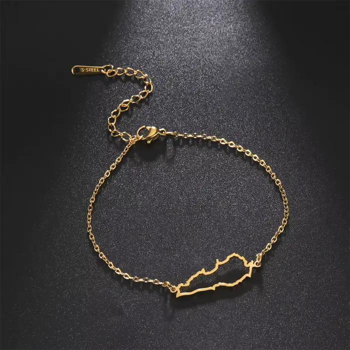 Bracelet pendentif creux en acier inoxydable avec contour de la carte du Liban EUEAVAN, bijoux géographiques pour femme