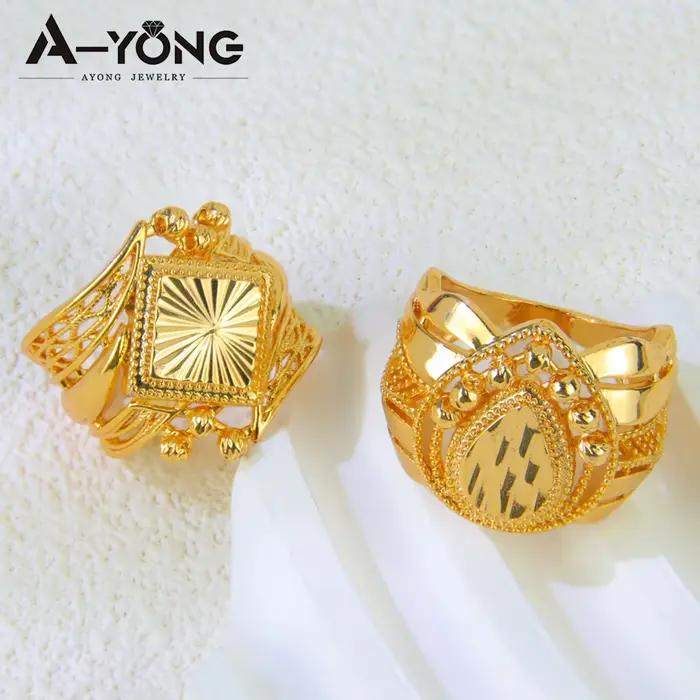 Grand anneau de luxe couleur or dubaï plaqué or 21 carats serti de zircon italien pour femmes arabes occasions spéciales mariage Ramadan