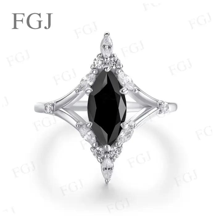 Bague Vintage en Moissanite Taille Marquise - Argent 925 Couleur D/Noir/Champagne Bijoux Fins Cadeau