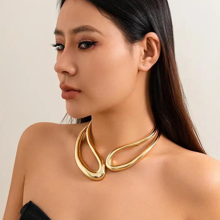 Salircon – collier ras du cou géométrique exagéré en métal