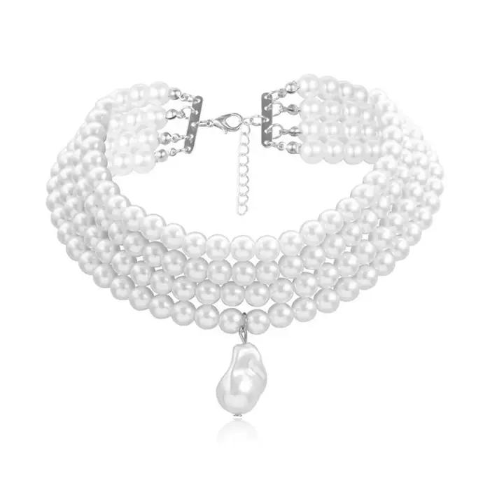 Collier ras du cou classique en perles rondes pour femmes