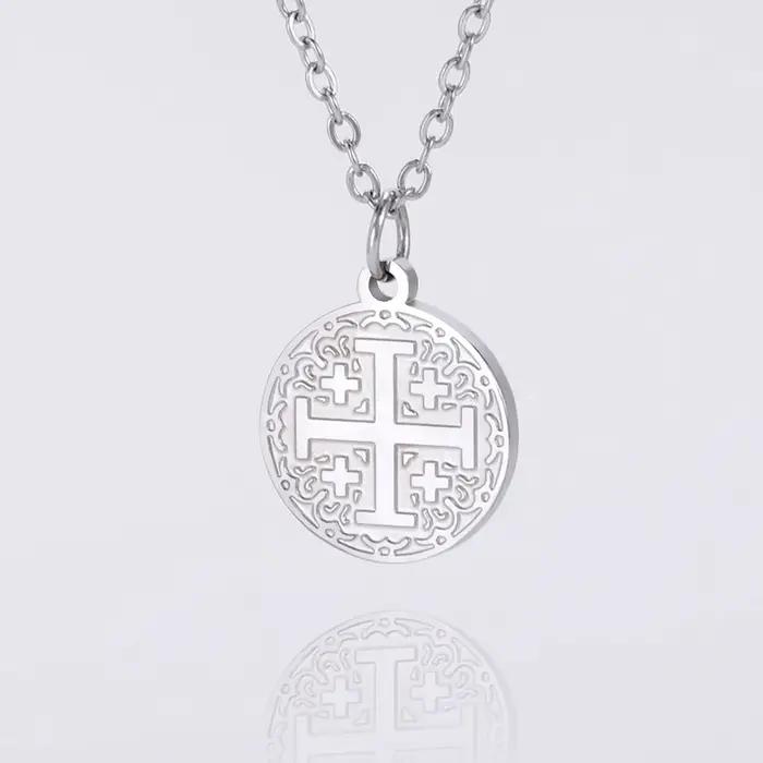 VASSAGO religieux jérusalem croix collier à breloques pour femmes en acier inoxydable amulette chrétienne catholique Vintage bijoux