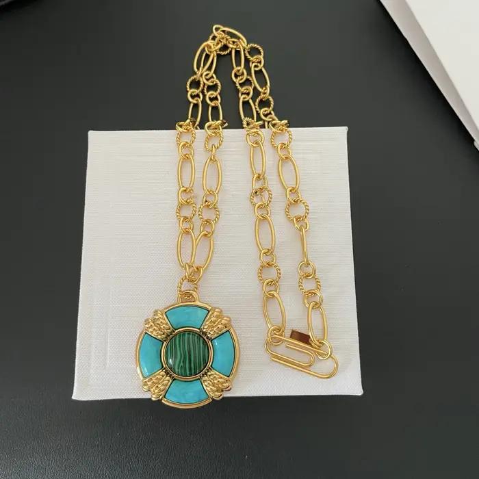 Collier et bracelet avec pendentif turquoise de marque de mode pour femme