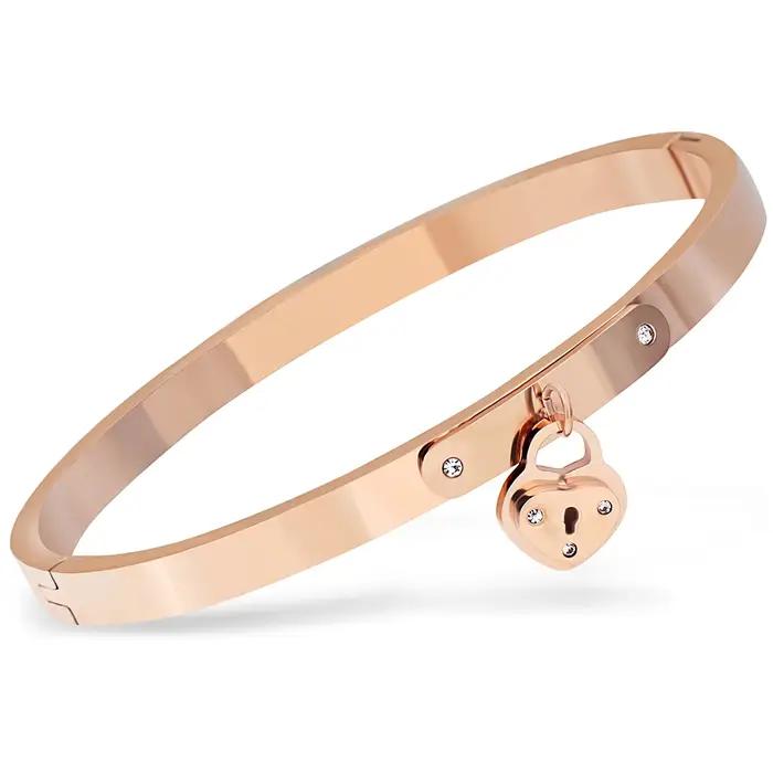 Bracelet en acier inoxydable serti de cristal or rose pour femmes occasions spéciales symbole amour éternel