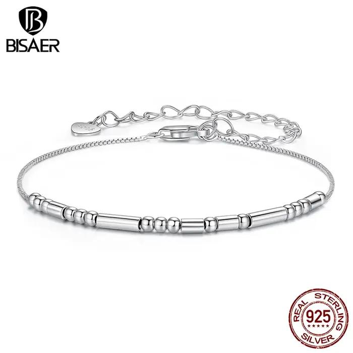 BISAER 925 argent Sterling je t'aime Morse Code Bracelet à la mode mince délicat empilable lien chaîne pour les femmes fête bijoux fins