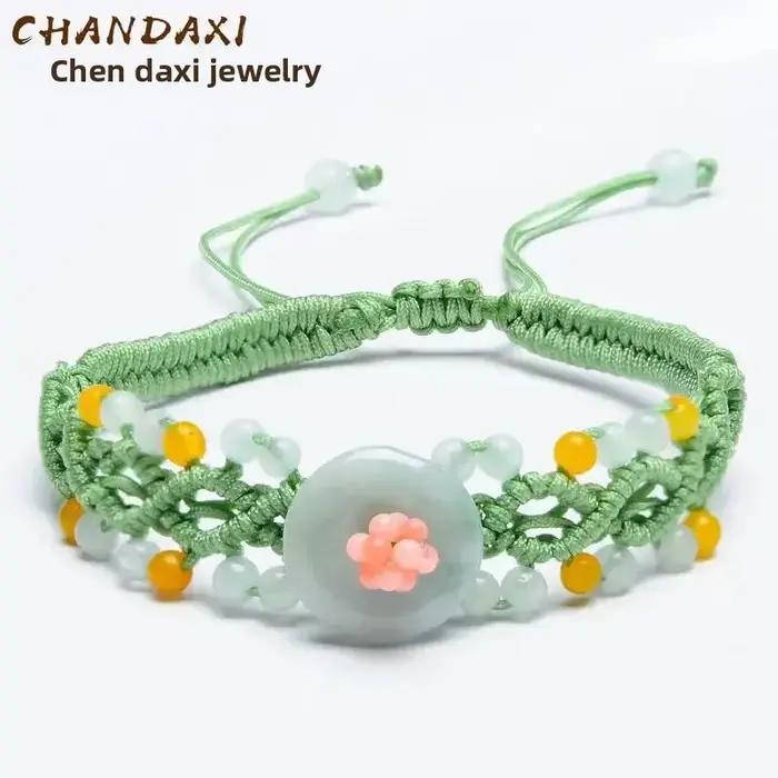 Bracelet Tressé Fait Main Femme Style Chinois Tendance 2026 Perles Cristal Boucle Paix Jade Birman Naturel Occasions Spéciales