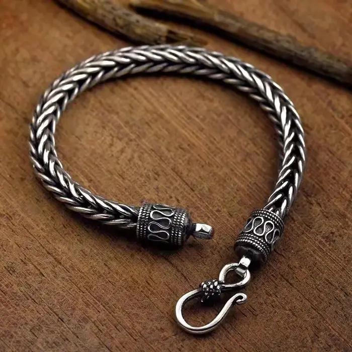 Bracelet en Argent Sterling 925 Chaîne Vintage Occasions Spéciales Fiançailles Mariage Hiphop Rock