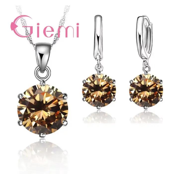 Collier Giemi en Argent Sterling 925 Serti de Zircon Cubique à Six Griffes Pour Femmes Occasions Spéciales Mariage Fiançailles Anniversaire