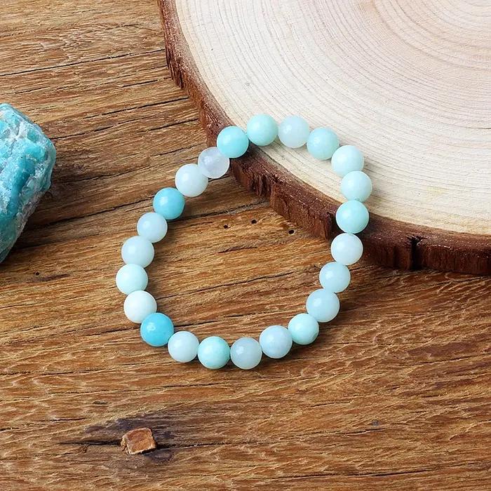 Bracelet de perles d'Amazonite original en pierre naturelle corde extensible pour femmes et hommes bijou de soulagement de la douleur fait à la main tracker de fitness sommeil et humeur