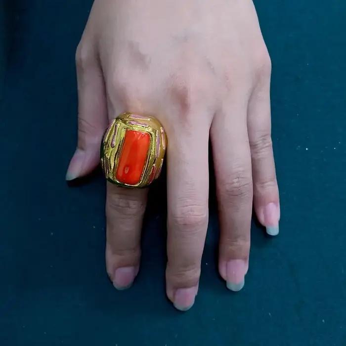 YYGEM 24x28mm gros corail Orange anneaux réglables mode plaqué or bague anniversaire bijoux