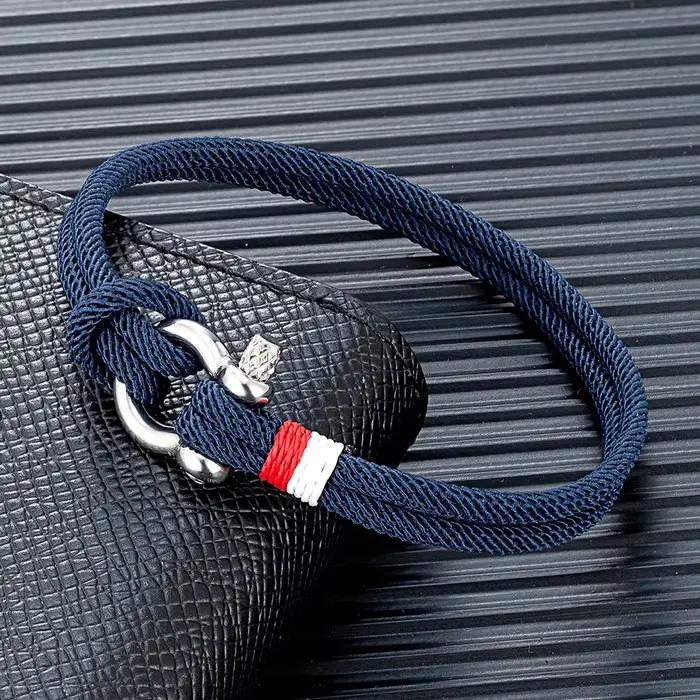 MKENDN – Bracelet en corde tressée bleu marine, Mini manille en fer à cheval en acier inoxydable avec vis, bijoux de Couple pour hommes et femmes