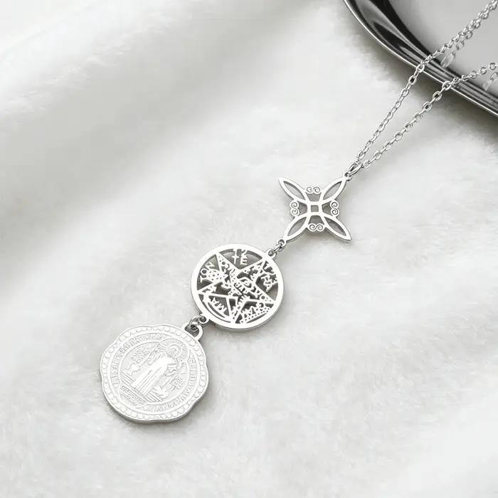 Collier triple protection avec symboles mystiques en acier inoxydable pour homme et femme occasions spéciales et protection spirituelle