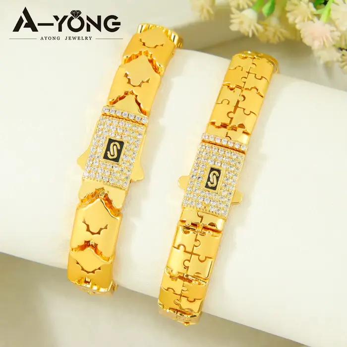 Bracelet en zircone Hip Hop de dubaï plaqué or 21 carats