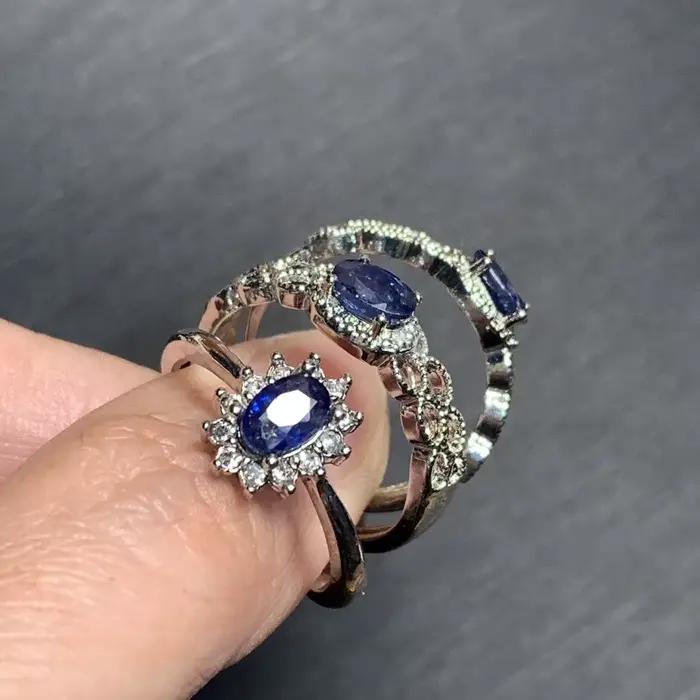 Bague en saphir naturel réglable pour femme, bijoux pour femme, cadeau, vente en gros, haute qualité, vintage, raffiné