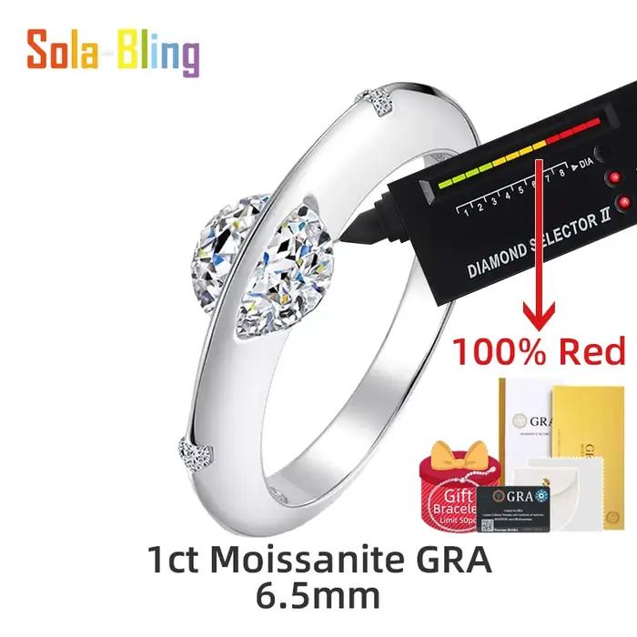 Sola-Bling 1ct Moissanite anneau 100% passe diamant testeur stylo rotatif univers étoile 925 bagues en argent Sterling pour les femmes bijoux