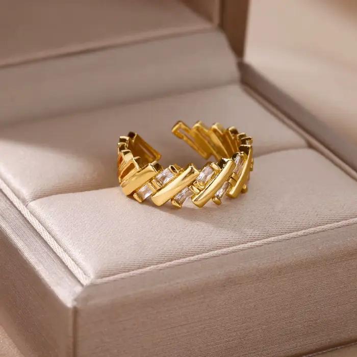 Bagues de barre en Zircon pour femmes, anneau géométrique d'ouverture de barre en acier inoxydable, tendance de luxe, bijoux esthétiques de mariage, 2024