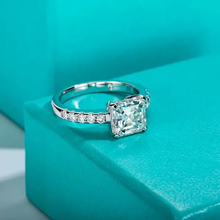 Bague de fiançailles en moissanite taillée Asscher de 3ct pour femmes AnuJewel en argent sterling 925