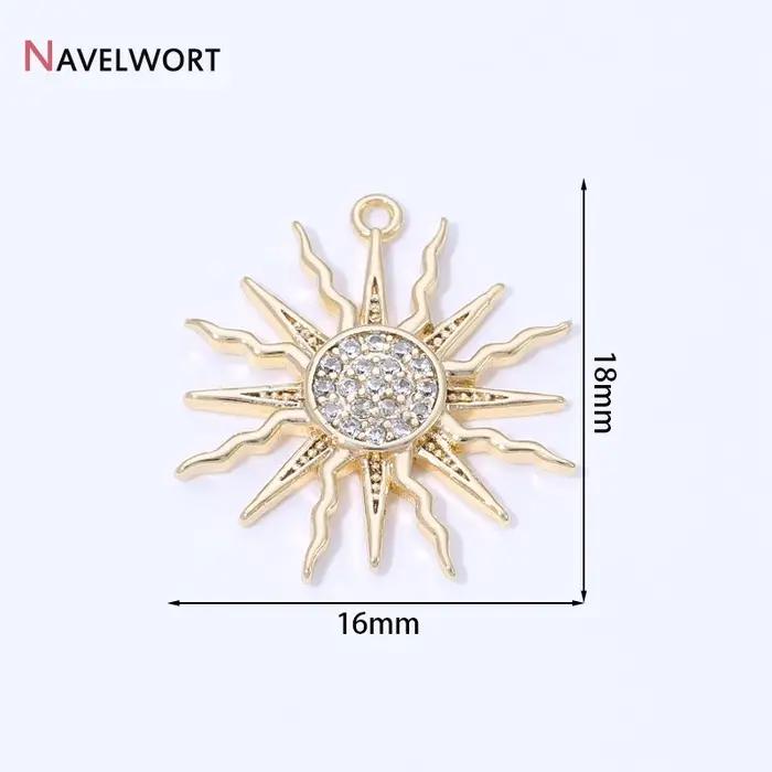Pendentif fleur de soleil plaqué or 14 carats, pour la fabrication de colliers, accessoires incrusté