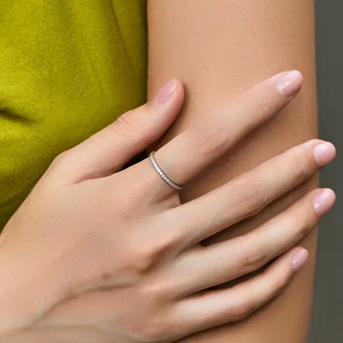 MODIAN Simple éternité Moissanite bague 925 en argent Sterling scintillant Simple mince anneaux de mariage pour les femmes bijoux fins