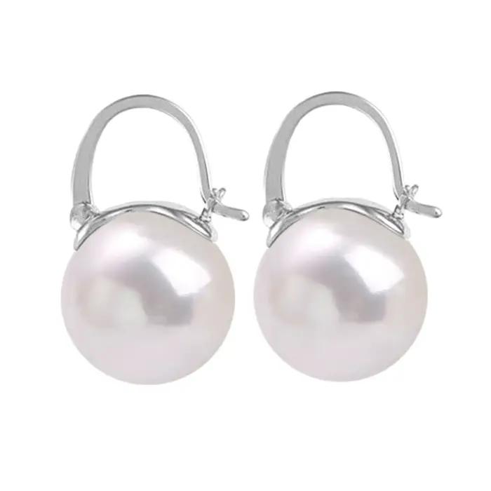 Boucles d'oreilles en argent regardé 925 pour femmes, bijoux en pierre de perle ronde, fils d'oreill