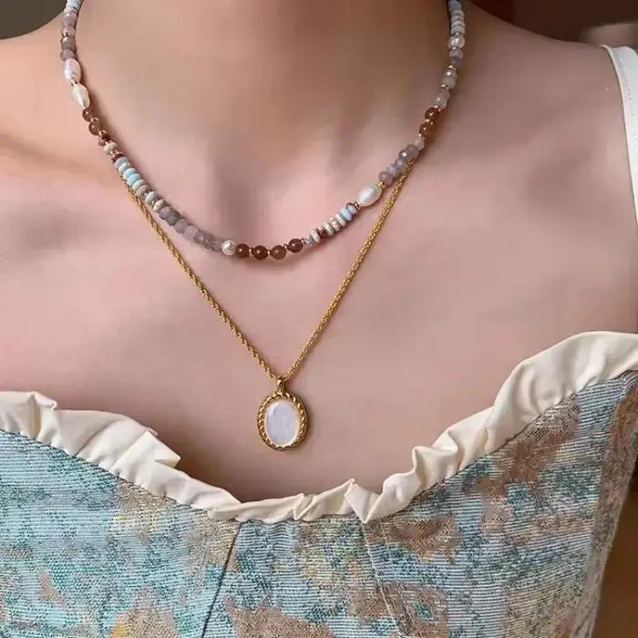 Cristal pierre perle perles à la main chaîne collier Bracelet femmes luxe élégant mode charme esthétique bijoux accessoires
