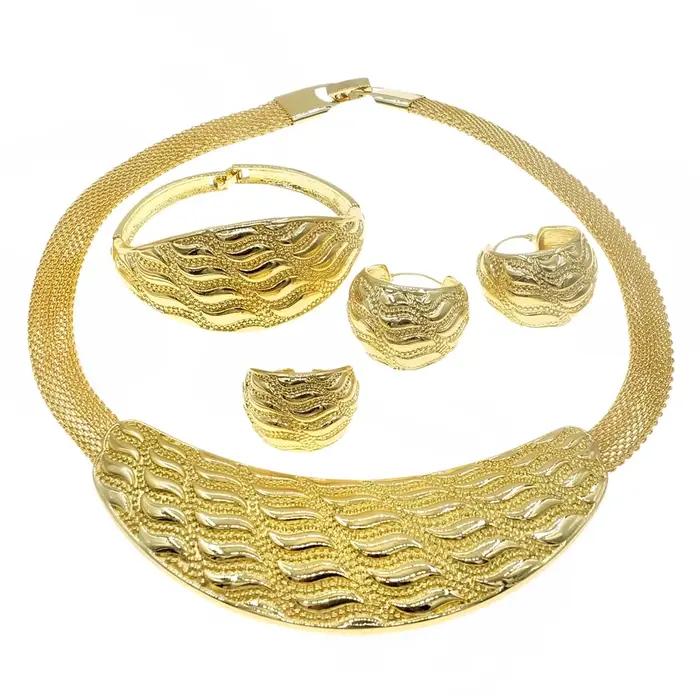 Parure de bijoux plaqué or pour femme, style rétro italien, collier et boucles d'oreilles classiques pour mariage, commandes originales
