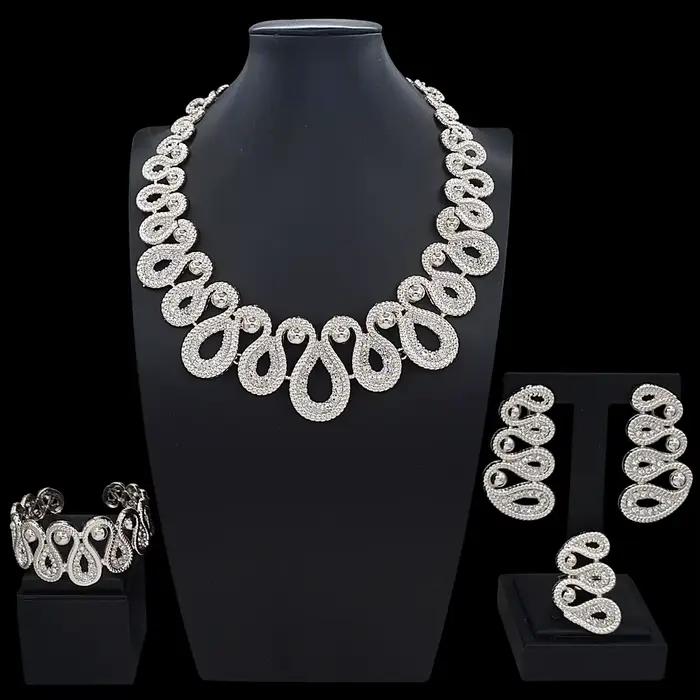 Ensemble de bijoux de haute couture en plaqué or et argent pour femmes et unisexe occasions spéciales engagement soirée festive