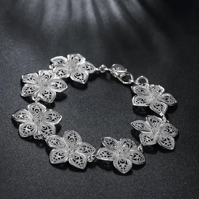 Bracelet en argent sterling 925 avec chaîne de fleurs fines, design élégant, pour femmes, bijoux de