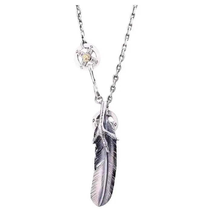 Collier long pour pull, style griffe d'aigle, plume, Taijiao, forme géométrique, chaîne simple avec perles rondes, tendance personnalité