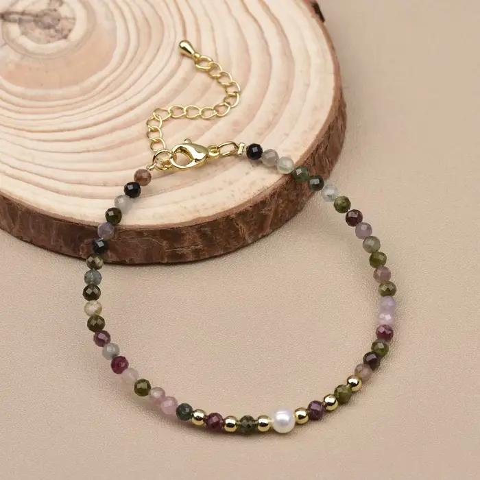 Bracelet élégant pour femme pierre naturelle cornaline péridot perles rondes à facettes et perles d'eau douce usage quotidien occasions spéciales