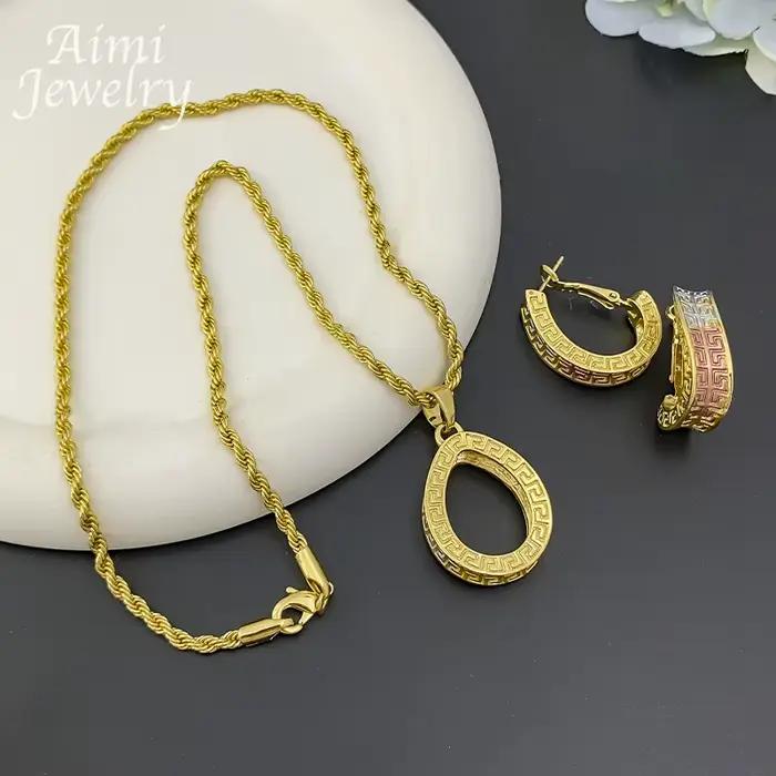 Ensemble de bijoux de luxe plaqués or pour femmes, pendentif avec chaîne, boucles d'oreilles pendantes, cadeaux d'anniversaire de mariage, accessoires de bijoux