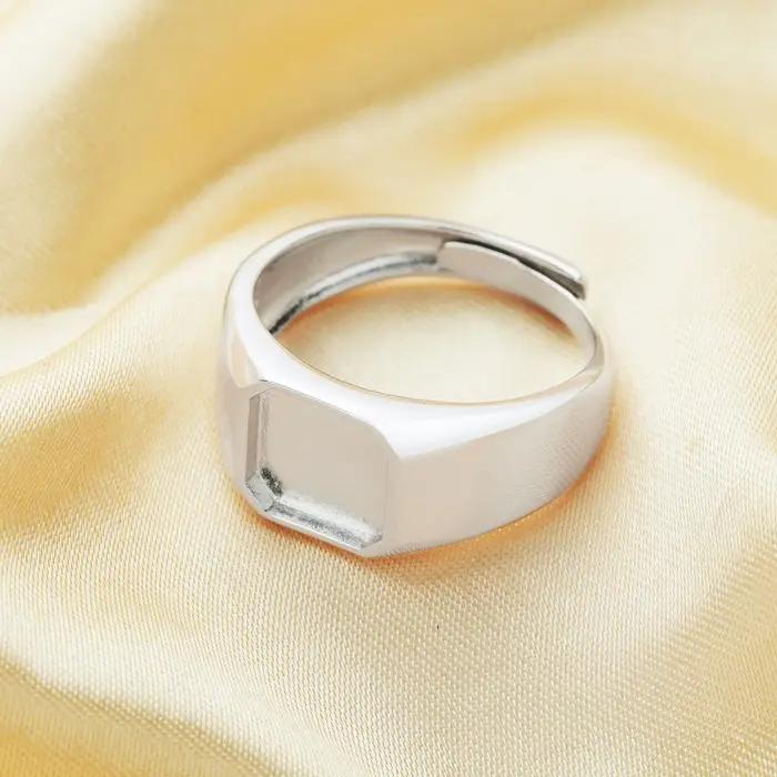 Bague réglable en argent sterling 925 avec résine de lait maternel et monture carrée de 9mm pour hommes occassions spéciales bijou unique à offrir