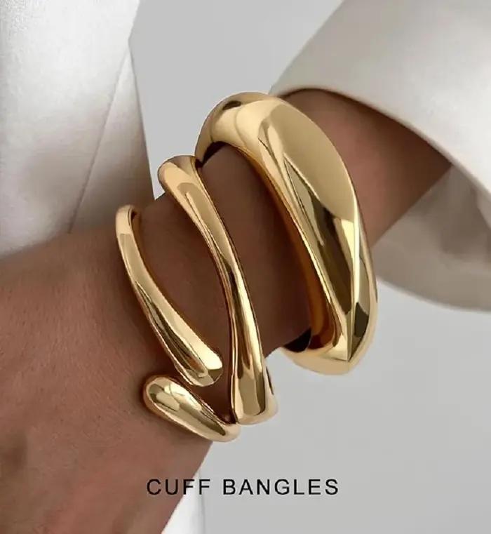Bracelets en or épais pour femmes ensemble de grands bracelets empilables plaqués or 14 carats manch