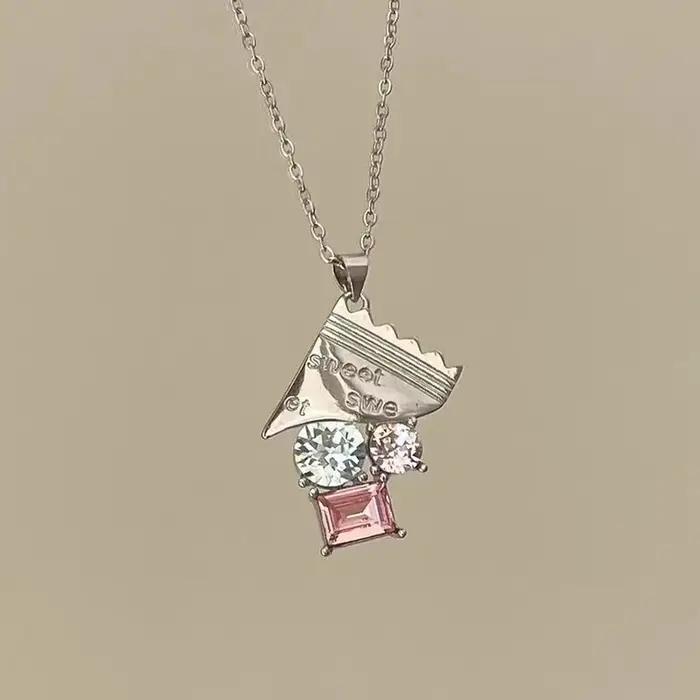 ANENJERY – collier avec pendentif en Zircon rose et bleu pour femmes, chaîne de clavicule, Design de luxe délicat et doux, bijoux cadeaux, vente en gros