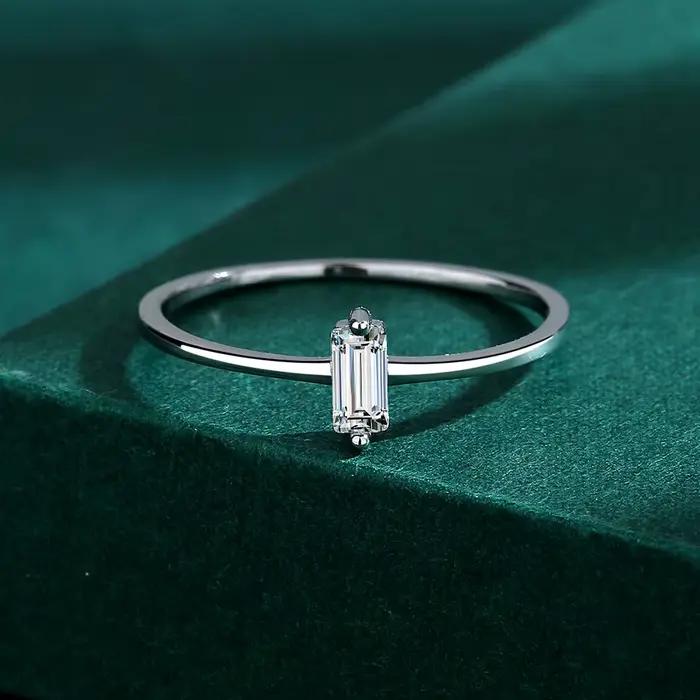 Bague de couple en argent regardé S925 pour femme, baguette classique, diamant complet, géométrie 100% originale, fiançailles, cadeau de bijoux pour patients