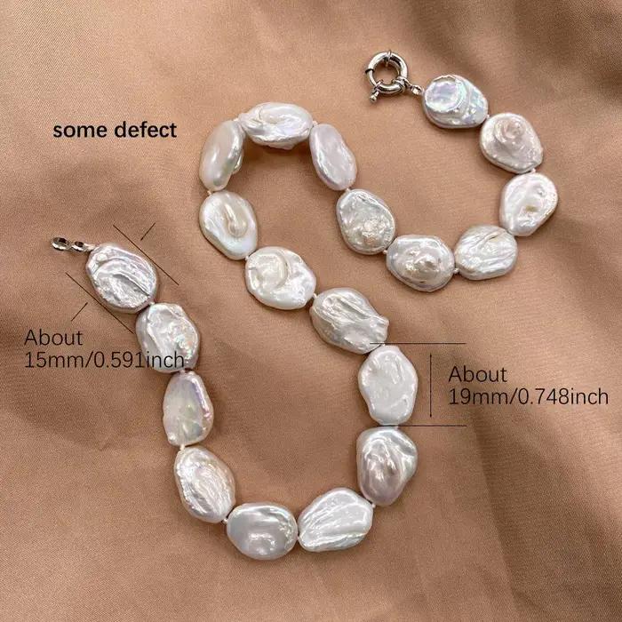 Collier de perles plates de forme ovale de poire blanche de 15mm