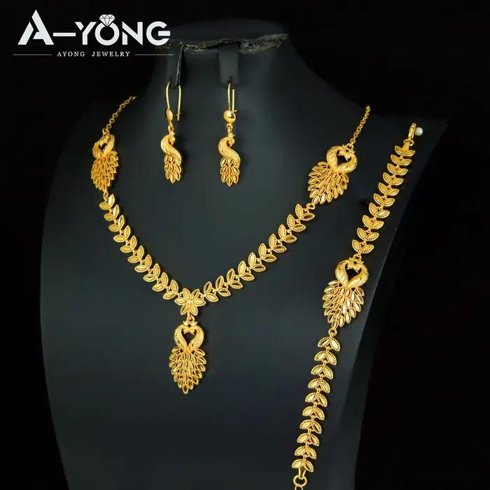 Magnifique ensemble de bijoux de mariage de dubaï plaqué or 21 carats