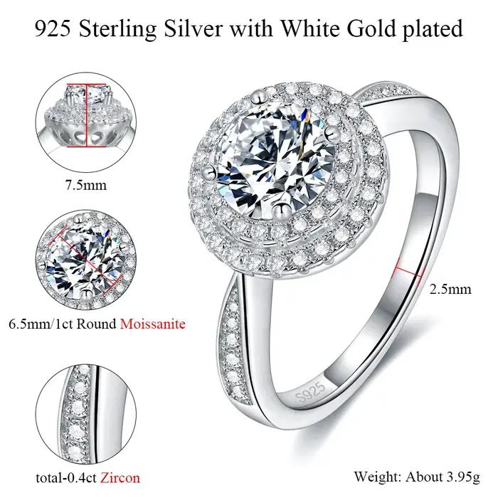 Bague en argent sterling 925 sertie de moissonite blanche pour les femmes occasions spéciales fiançailles mariage anniversaire
