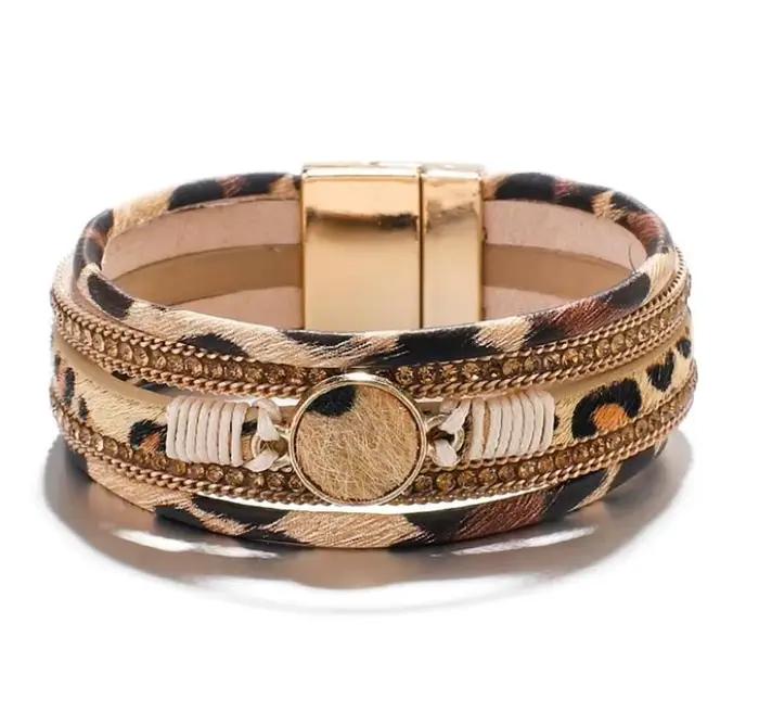 Bracelet en cuir et alliage de zinc à maillons avec motif ancre pour femme