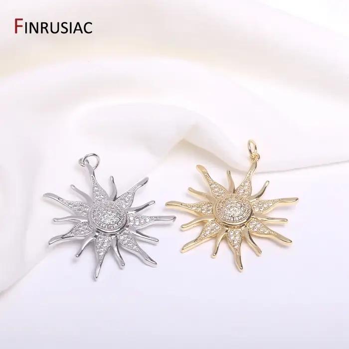 Breloques soleil rondes plaquées or 14K